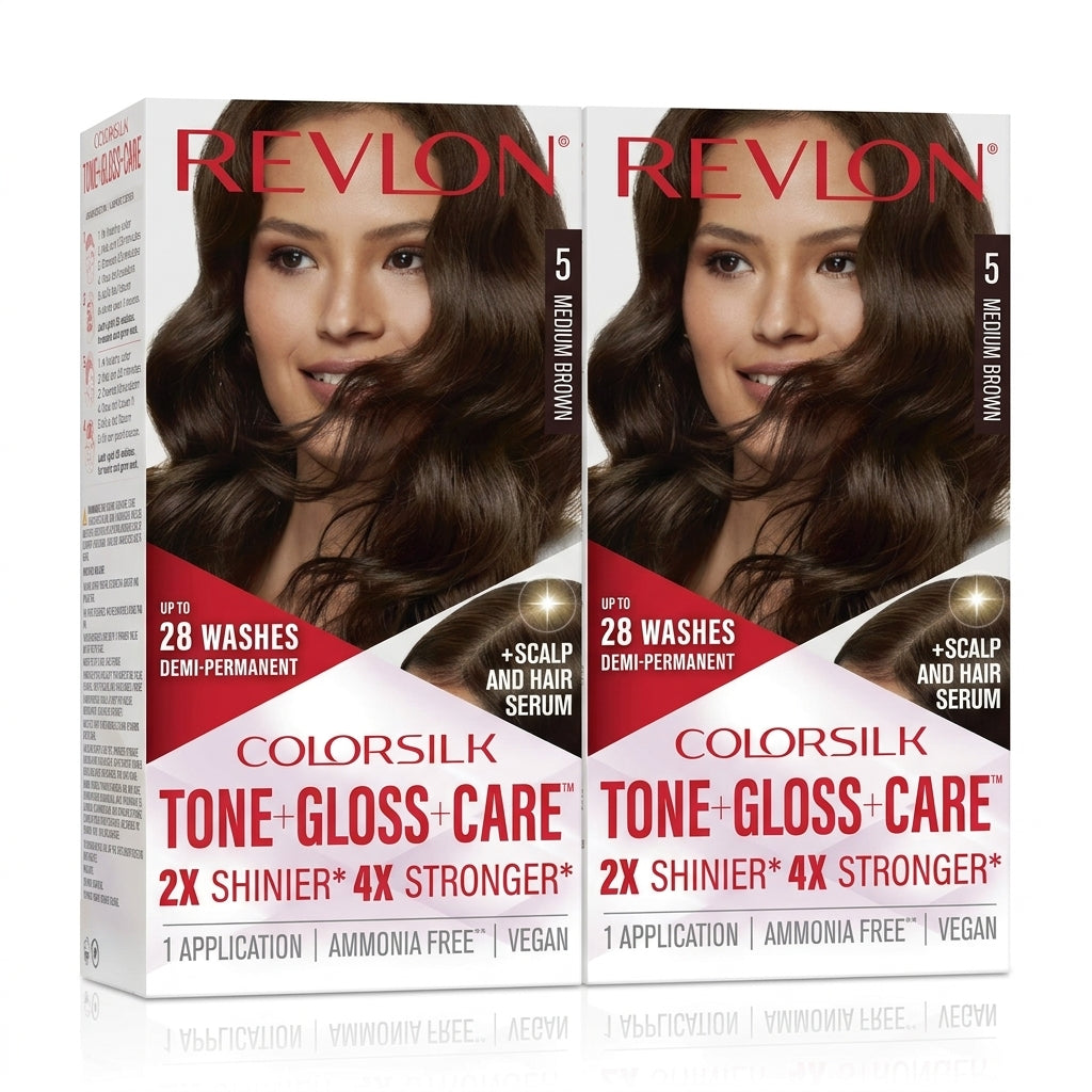 Revlon ColorSilk Tone Gloss Care Demi-Permanent Hair Color 5 Medium Brown 2 Pack