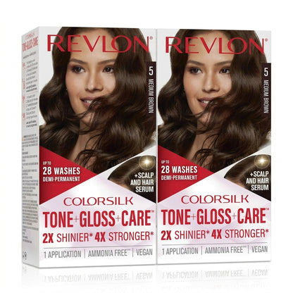 Revlon ColorSilk Tone Gloss Care Demi-Permanent Hair Color 5 Medium Brown 2 Pack