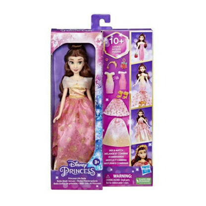 Disney Princess Life Belle Fashion Doll, 10 Outfit Combinations, Fashion Doll Clothes and Accessories, Toy for Kids 3 Years Old and Up