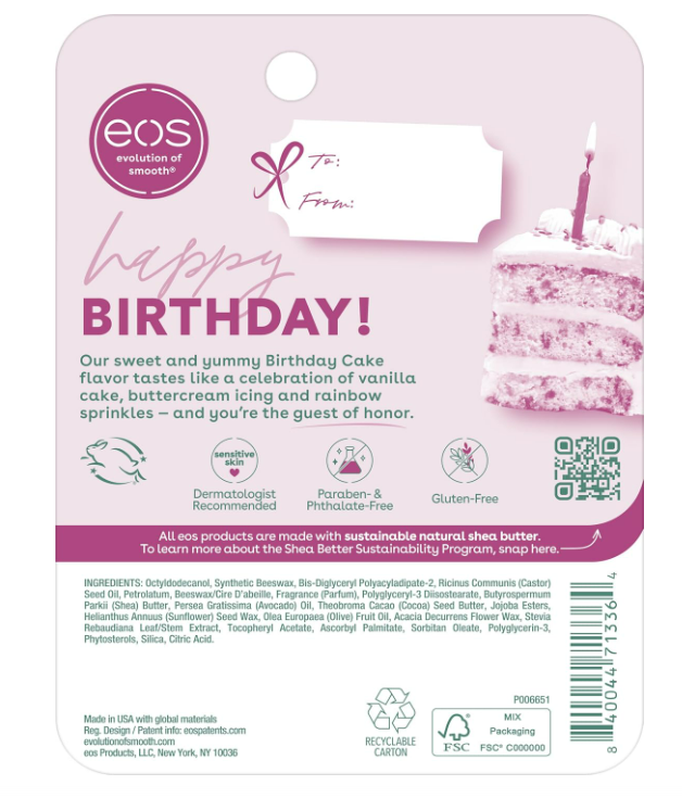 eos 24H Moisture Super Balm- Birthday Cake, Lip Balm, 0.35 fl oz, 2-Count