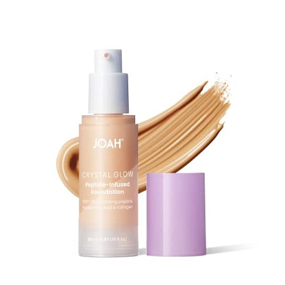 JOAH Crystal Glow Peptide-Infused Foundation, 2-in-1 Multitasking Korean Makeup with Blurring Face Primer, Luminizer, Hydration & Skin Defense for a Flawless Finish, 1.01 Oz, Fair Light Cool