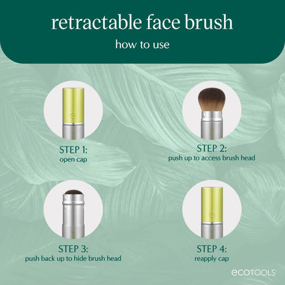 EcoTools Retractable Face Makeup Brush, Kabuki Brush for Foundation, Blush, Bronzer, & Powder, Travel Friendly & Perfect for On The Go, Eco Friendly, Synthetic & Cruelty Free Bristles, 1 Count