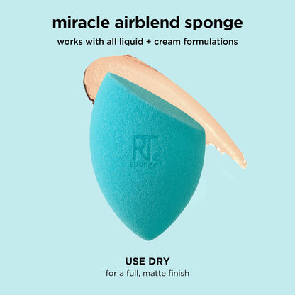 Real Techniques Miracle Airblend Makeup Sponge, Matte Makeup Blending Sponge, For Liquid, Cream, & Powder Products, Offers Medium To Full Coverage, Foundation Sponge, Latex-Free Foam, 2 Count