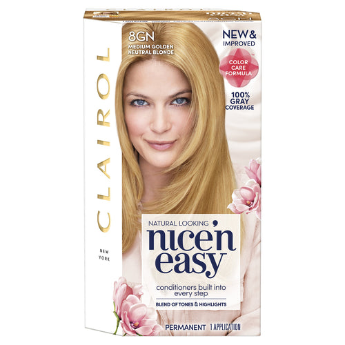 Clairol Nice'n Easy Permanent Hair Color Crème 8GN Medium Golden Neural Blonde, 1 Application