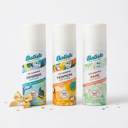 Batiste Dry Shampoo Minis Variety Pack – Original, Tropical & Bare Scents, 1.06 oz Each, 3 Count Travel Size