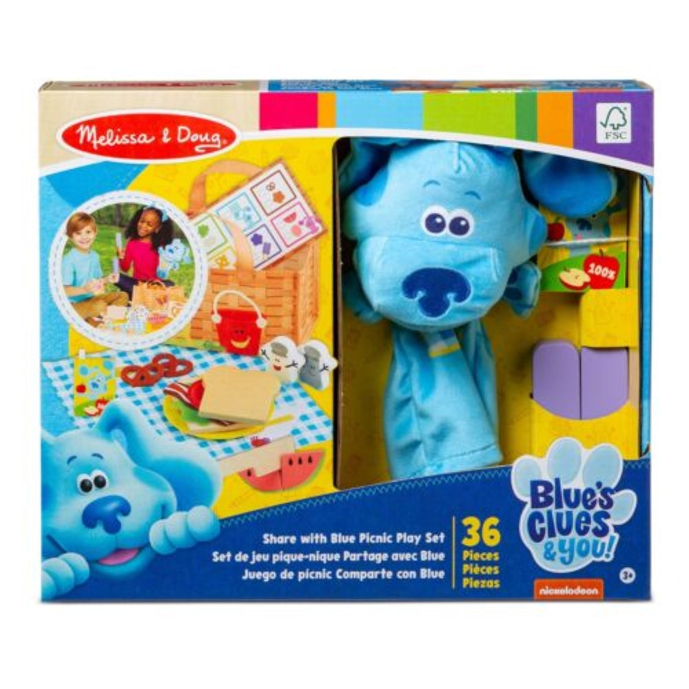 Melissa & Doug Blueâ€™s Clues & You! Share with Blue Picnic Play Set with Hand Puppet - FSC-Certified Materials