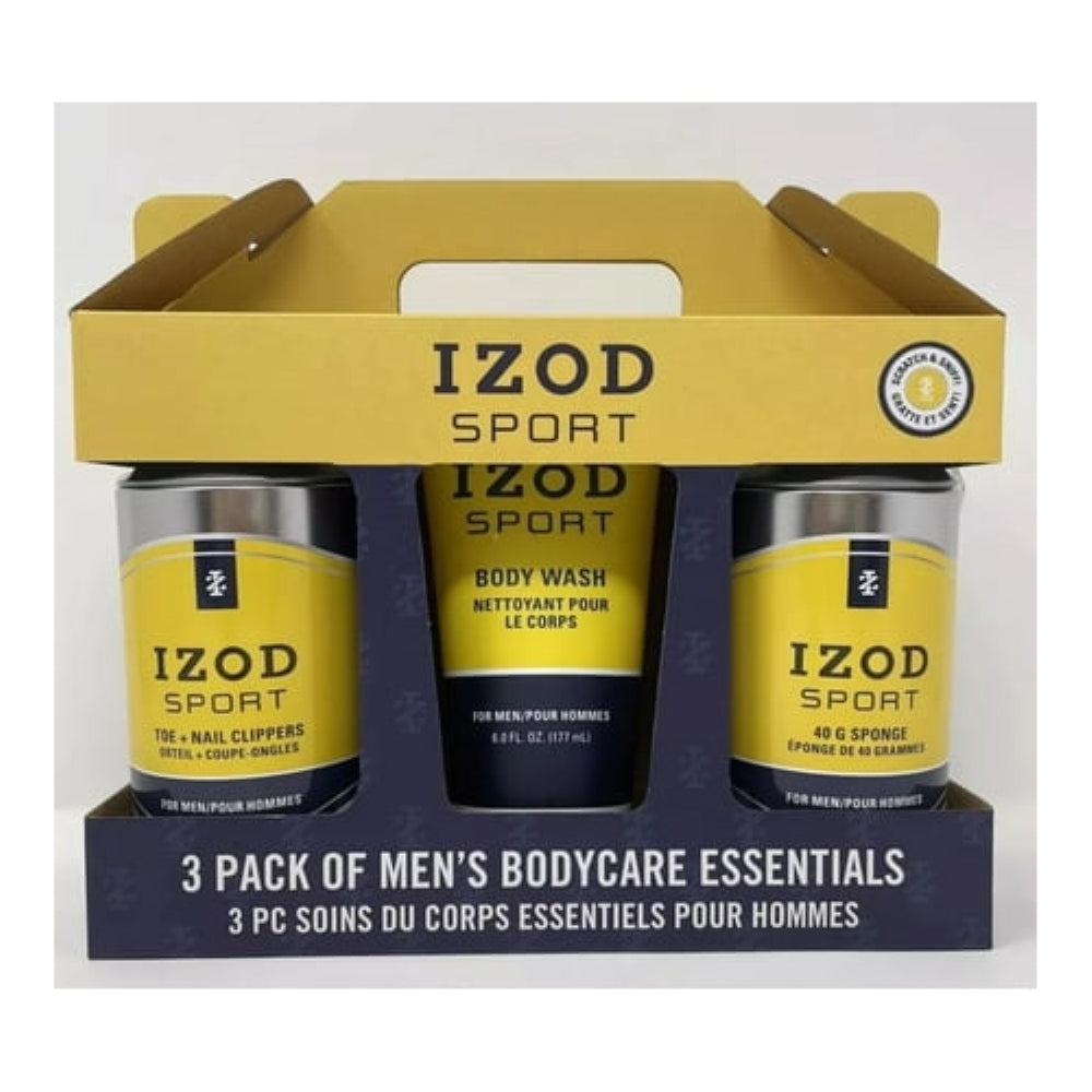 IZOD Sport 3 Pack Body Care, Toe & Nail Clippers, Body Wash and 40g Sponge