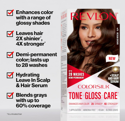Revlon ColorSilk Tone + Gloss + Care Demi-Permanent, 5 Medium Brown