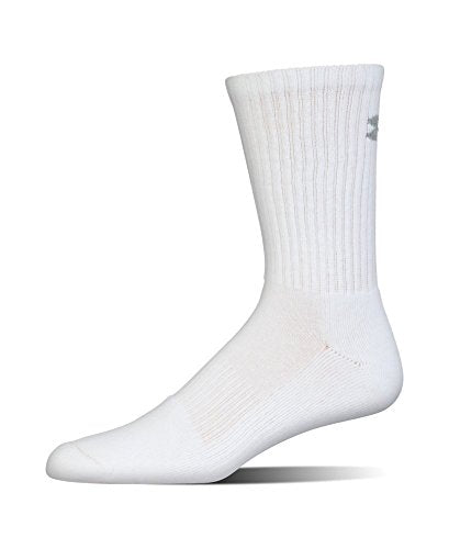 Under Armour Adult Charged Cotton Crew Socks, Multipairs, White/Gray (6-Pairs), Medium