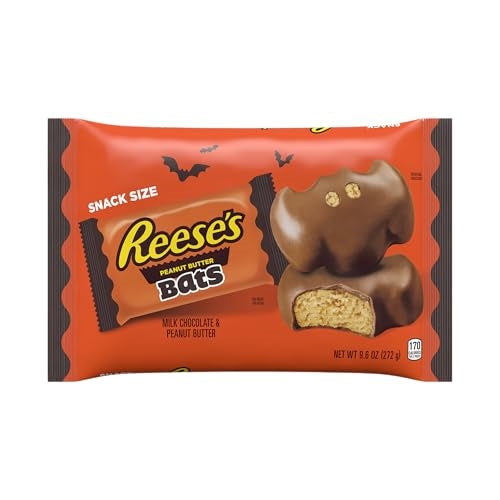 REESE'S Milk Chocolate Peanut Butter Snack Size Bats, Halloween Candy Bag, 9.6 oz