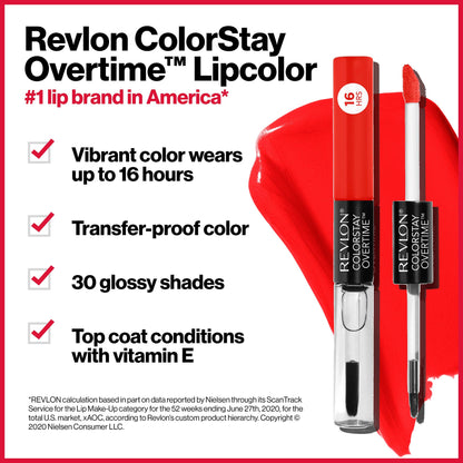 Revlon Liquid Lipstick with Clear Lip Gloss by Revlon, ColorStay Face Makeup, Overtime Lipcolor, Dual Ended with Vitamin E in Plum / Berry, 270 Relentless Raisin, 0.07 fl oz