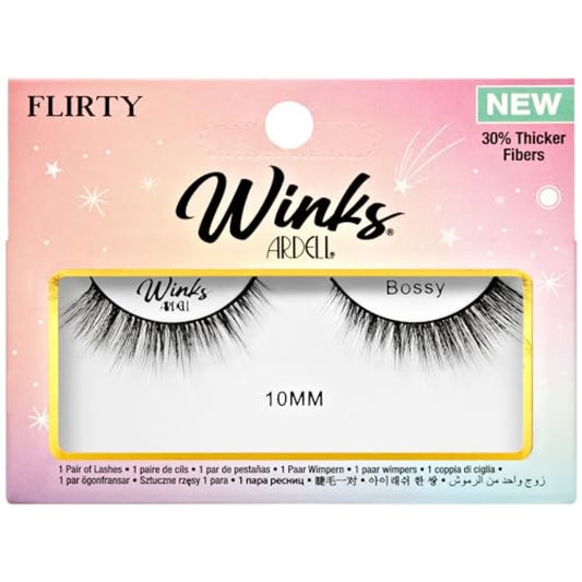 Ardell Winks Bossy Black Lashes, Light Volume, 10mm Flared, Black Band, Customizable Look