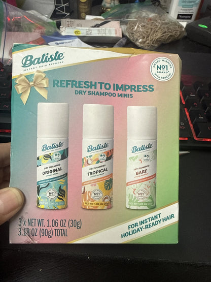 Batiste Dry Shampoo Minis Variety Pack – Original, Tropical & Bare Scents, 1.06 oz Each, 3 Count Travel Size