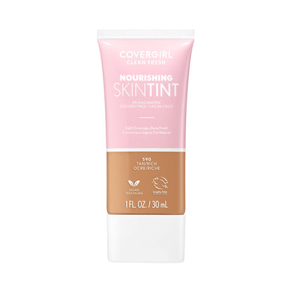 COVERGIRL Clean Fresh Nourishing Skin Tint, Dewy Finish, Tan/ Rich, 1 fl oz (Packaging May Vary)