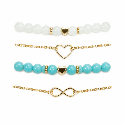Set of 4 Fabulous Diamonds Bracelets Gold Tone Heart Infinity Beads Jewelry Gift