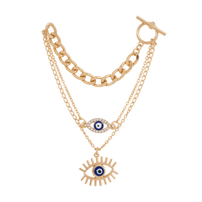 Evil Eye 3-Layer Gold Necklace Set Triple Tier Protection Jewelry Curb Chain