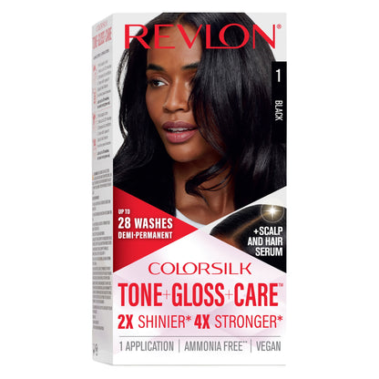 2 Pack Revlon ColorSilk Tone + Gloss + Care Demi-Permanent Hair Color 1 Black
