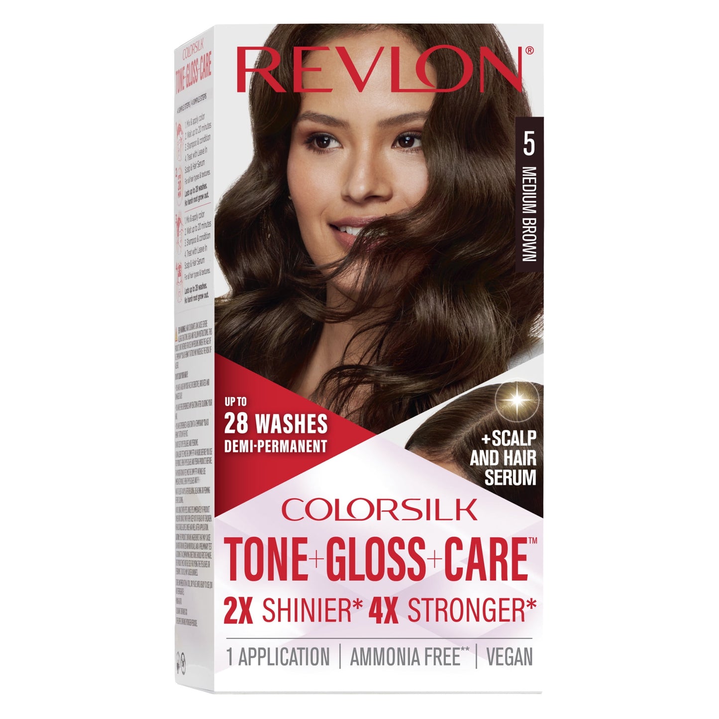 Revlon ColorSilk Tone Gloss Care Demi-Permanent Hair Color 5 Medium Brown 2 Pack