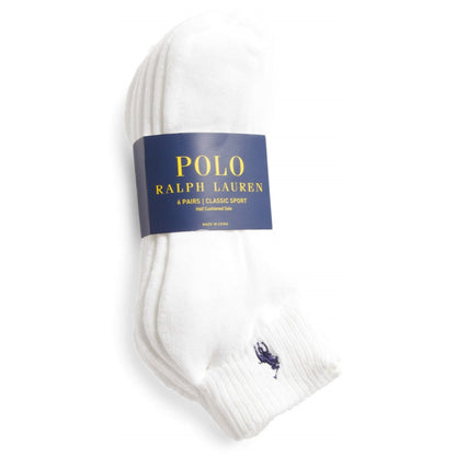 Polo Ralph Lauren Mens Low Cut Socks (Sock Size 6-13, White 6 Pairs)