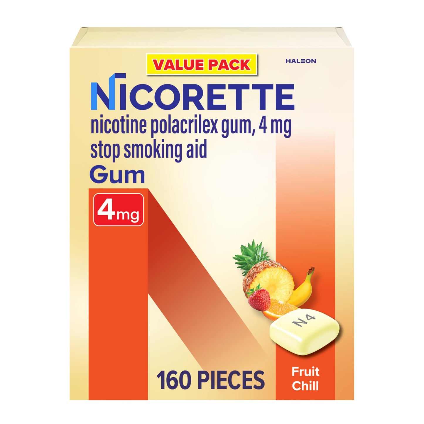 Nicorette 4mg Nicotine Gum to Help Quit Smoking - Fruit Chill Flavored Stop Smoking Aid, 160 Count