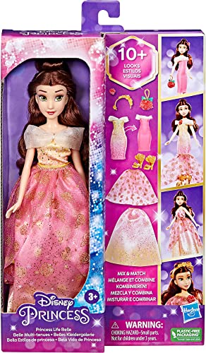 Disney Princess Life Belle Fashion Doll, 10 Outfit Combinations, Fashion Doll Clothes and Accessories, Toy for Kids 3 Years Old and Up