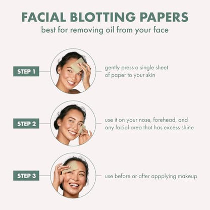 EcoTools Natural Oil Absorbing Facial Blotting Papers, Plant-Based Materials, Makeup Friendly, Removes Excess Oil, Travel Sized, Easy To Use, Perfect For Oily & Shiny Skin, 200 Sheet Count