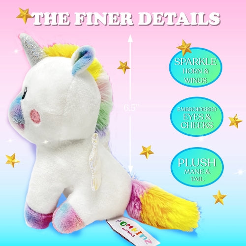 Pomkins Girls Gift Sequins Bag with 5 Plush Stuffed Unicorns and PDF Gift Certificate - Ages 3+