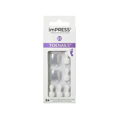 KISS imPRESS Square Press-On Toenails, Silver, 24 Pieces