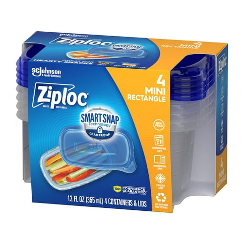 Ziploc® Brand, Food Storage Containers, Smart Snap Technology, Mini Rectangle, 4 ct