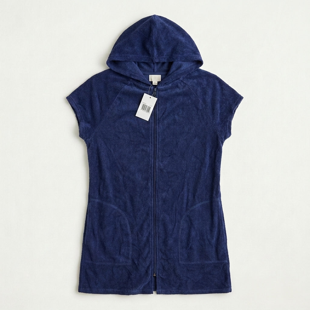 Jordan Taylor Women's Small Navy Terry Zip Hoodie Cover Up Seam Pockets NWT