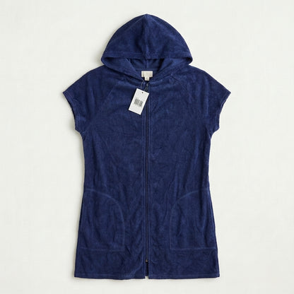 Jordan Taylor Women's Small Navy Terry Zip Hoodie Cover Up Seam Pockets NWT