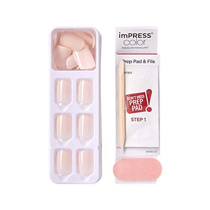 KISS imPRESS No Glue Mani Press On Nails, Color, Point Pink', Pink, Short Size, Squoval Shape, Includes 30 Nails, Prep Pad, Instructions Sheet, 1 Manicure Stick, 1 Mini File