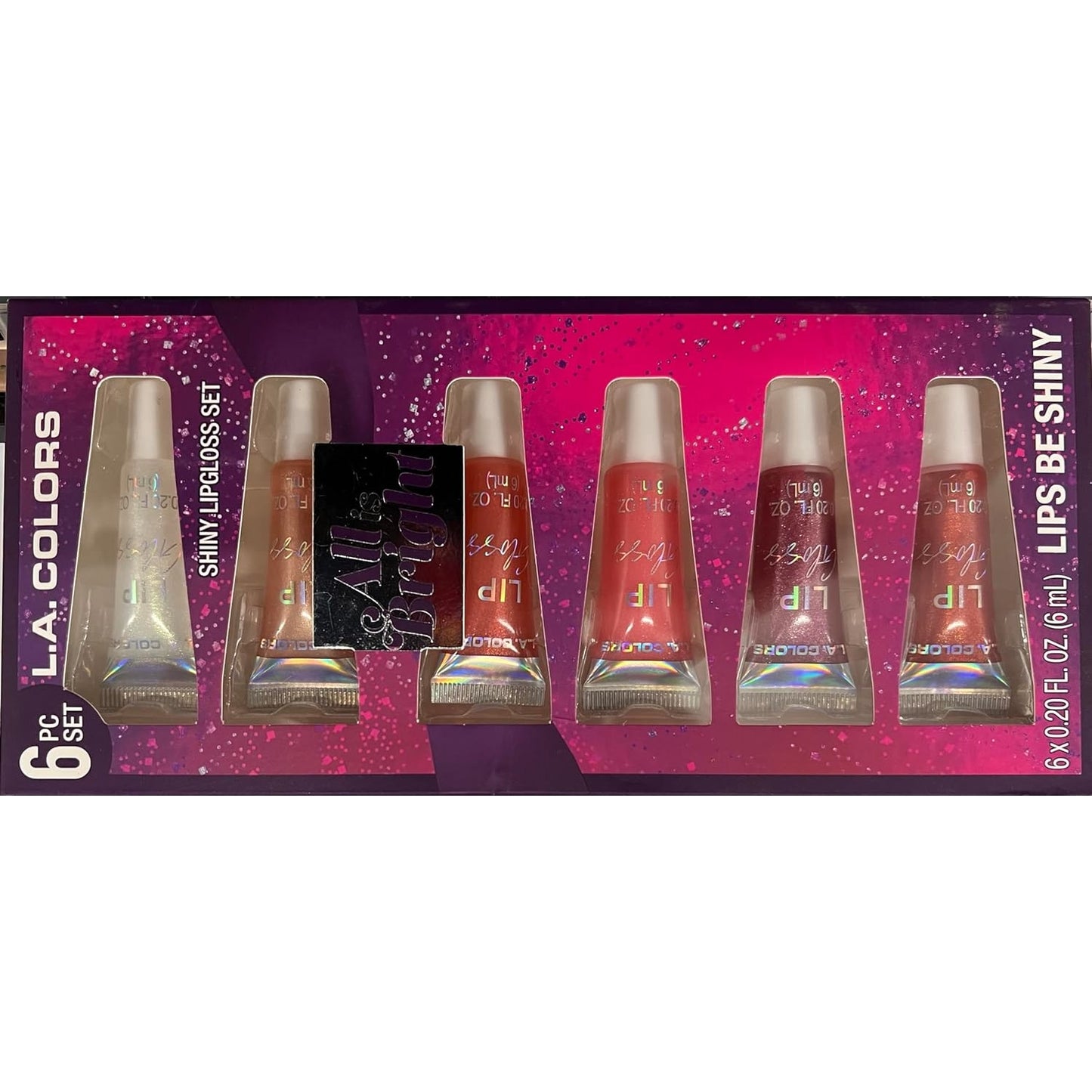 L.A. COLORS All Is Bright 6pc Shiny Lipgloss Set, Lips Be Shiny