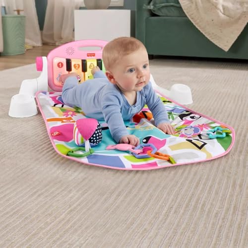 Fisher-Price Glow & Grow Kick and Play Gym - Pink Baby Playmat with 4 Ways to Play, Smart Stages Learning, 10 Linkable Toys, and Removable Piano for Newborn and Up