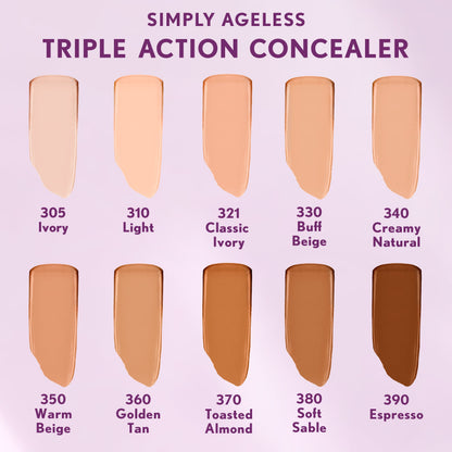 COVERGIRL Simply Ageless Triple Action Concealer, 390 Espresso, 0.24 fl oz