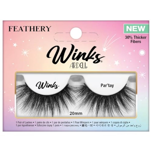 Ardell Winks Par-tay Lashes, Full Volume, 20mm Ultra-Long, Feathered and Fluttery, Black Band