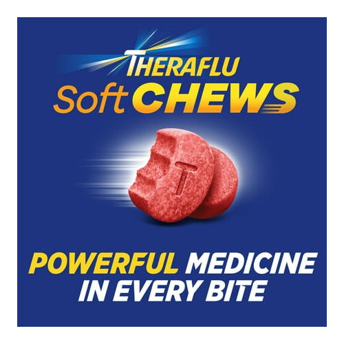 Theraflu Soft Chews, Daytime Severe Cold Relief Cold and Flu Medicine, Adult Formula, Apple Cinnamon Flavor, 20 Chewable Tablets