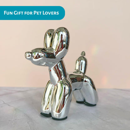 Kasa Style Balloon Dog Sculpture Silver, Aesthetic Decorative Dog Statue, Fun, Small Balloon Dog Figurine for Coffee Table, Bookshelf, Preppy Room Decor Silver 4x4