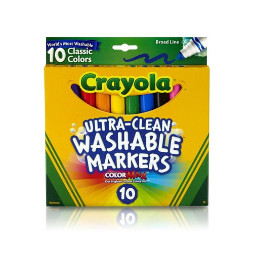 Crayola 10 Count Ultra-Clean Broad Line Washable Markers, Beginner Child