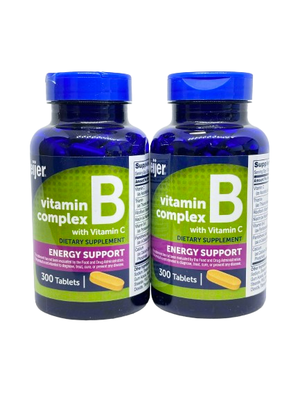 Kasa Style Meijer Super B Complex with Vitamin C and Calcium, Dietary Supplement for Immune Support, 2 Pack of 300 Tablets. 600 Day Supply