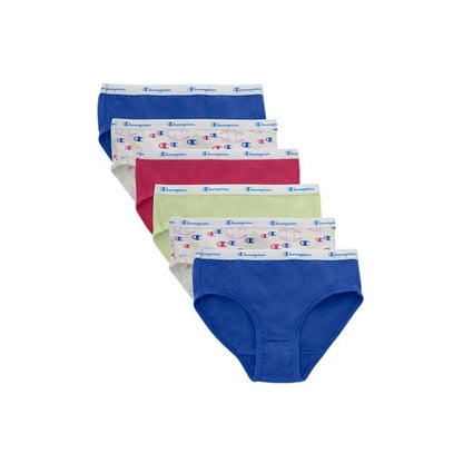 Champion Girls Brief Panties, 6 Pack, Sizes Large (10-12)