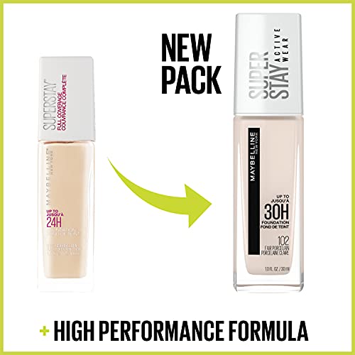 Maybelline Super Stay Full Coverage Liquid Foundation Active Wear Makeup, Up to 30Hr Wear, Transfer, Sweat & Water Resistant, Matte Finish, Toffee, 1 Count