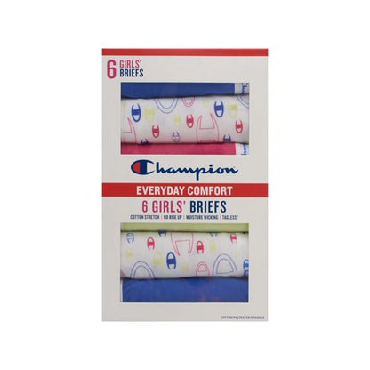 Champion Girls Brief Panties, 6 Pack, Sizes Large (10-12)