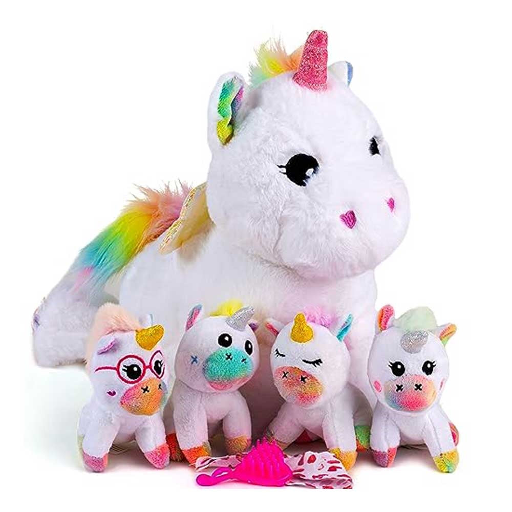 5 in 1 Unicorn Mommy Stuffed Animal with 4 Baby Unicorns in Her Tummy, Soft Unicorn Plush Toys Set, Christmas Birthday Gifts for Baby, Toddler, Kids Ages 3+