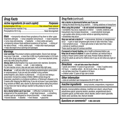 Flonase Headache and Allergy Relief Caplets with Acetaminophen 325 mg, Chlorpheniramine Maleate 4 mg and Phenylephrine HCl 10 mg Per 2 Caplet Dose - 96 Caplets