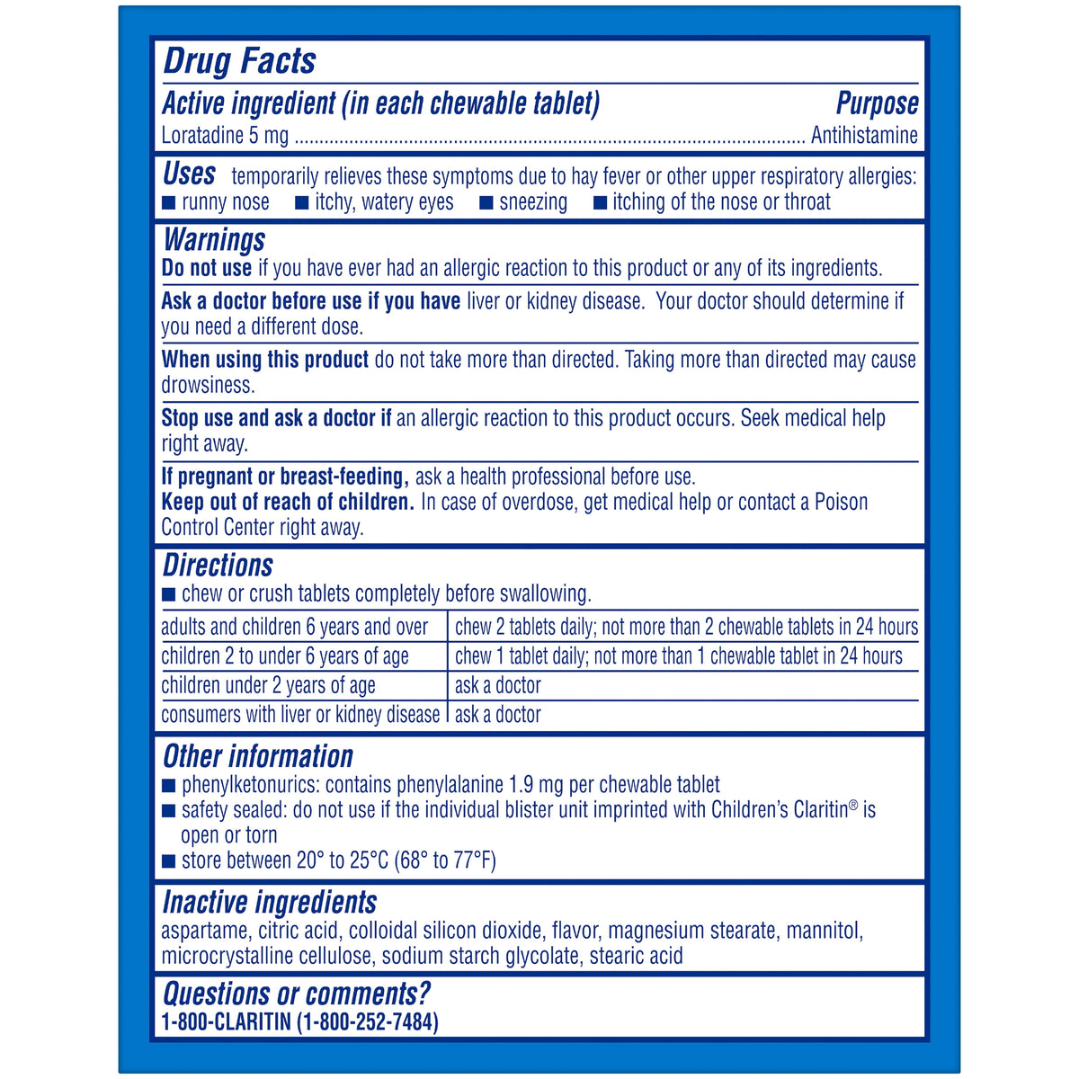 Children's Claritin 24 Hour Non-Drowsy Allergy Relief, Loratadine Antihistamine Bubblegum Chewable Tablets, Dye-free, 30 Count