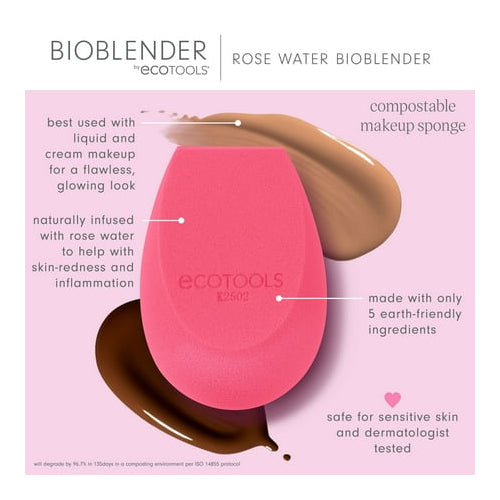 EcoTools Rose Water Bioblender, Makeup Blending Sponge for Foundation, Pink, 1 Count