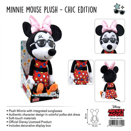 Disney Minnie Mouse Trendy Sunglasses Large Plush Toy Pink Bow Polka Dot Dress