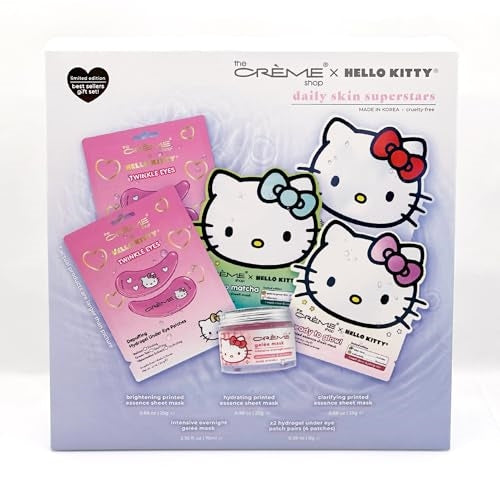 The Crème Shop x Hello Kitty Daily Skinsuperstars Skincare Set, Korean Skincare Set, Face Mask Sheets, Under Eye Patches (6pc)