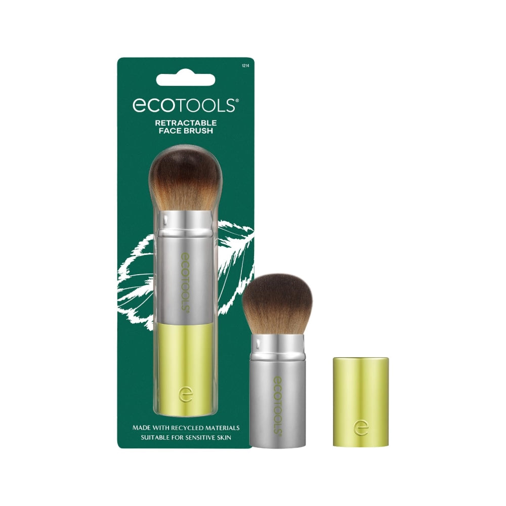 EcoTools Retractable Face Makeup Brush, Kabuki Brush for Foundation, Blush, Bronzer, & Powder, Travel Friendly & Perfect for On The Go, Eco Friendly, Synthetic & Cruelty Free Bristles, 1 Count